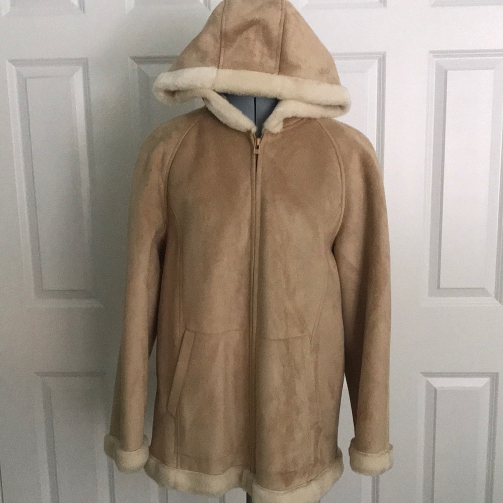 Mackintosh New England Tan Faux Suede & Shearling Hooded Coat Size S